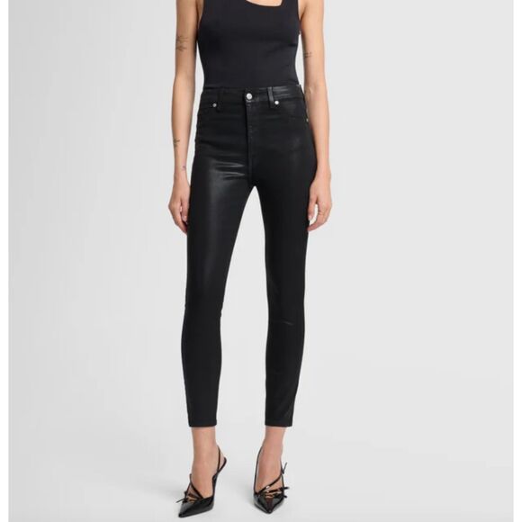 7 FOR ALL MANKIND B(air) High Waist Ankle Skinny Pant Coated Black Sz27 - Picture 1 of 7